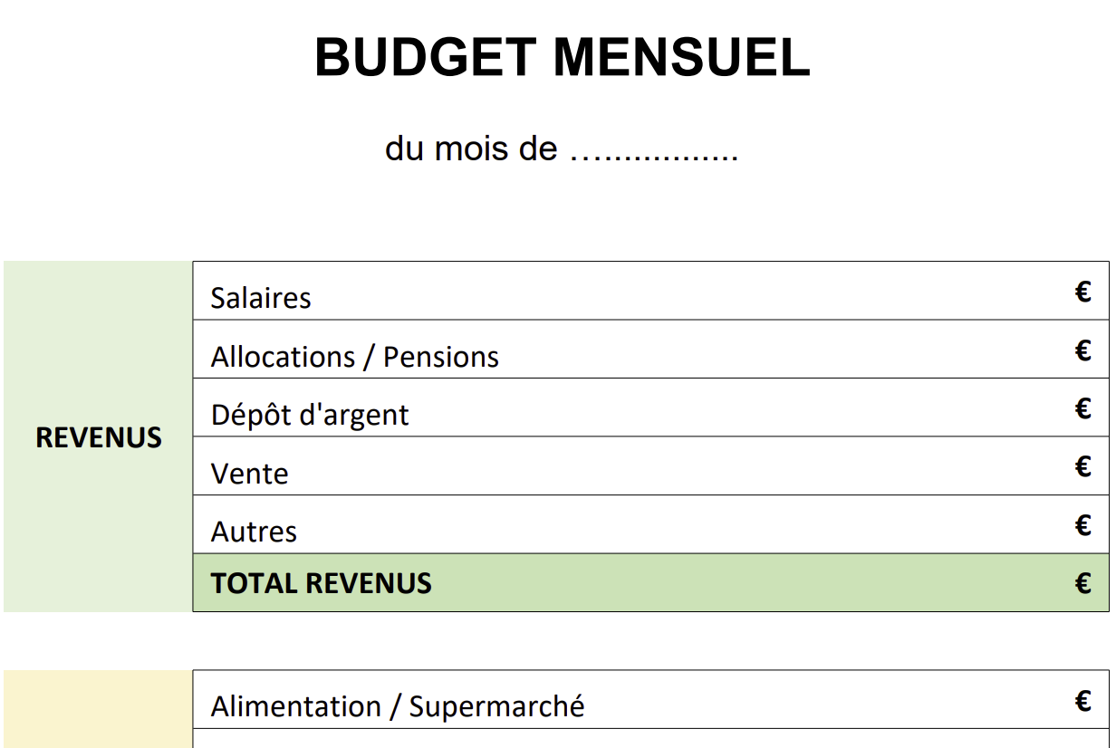 Fiches budget à imprimer -  Canada